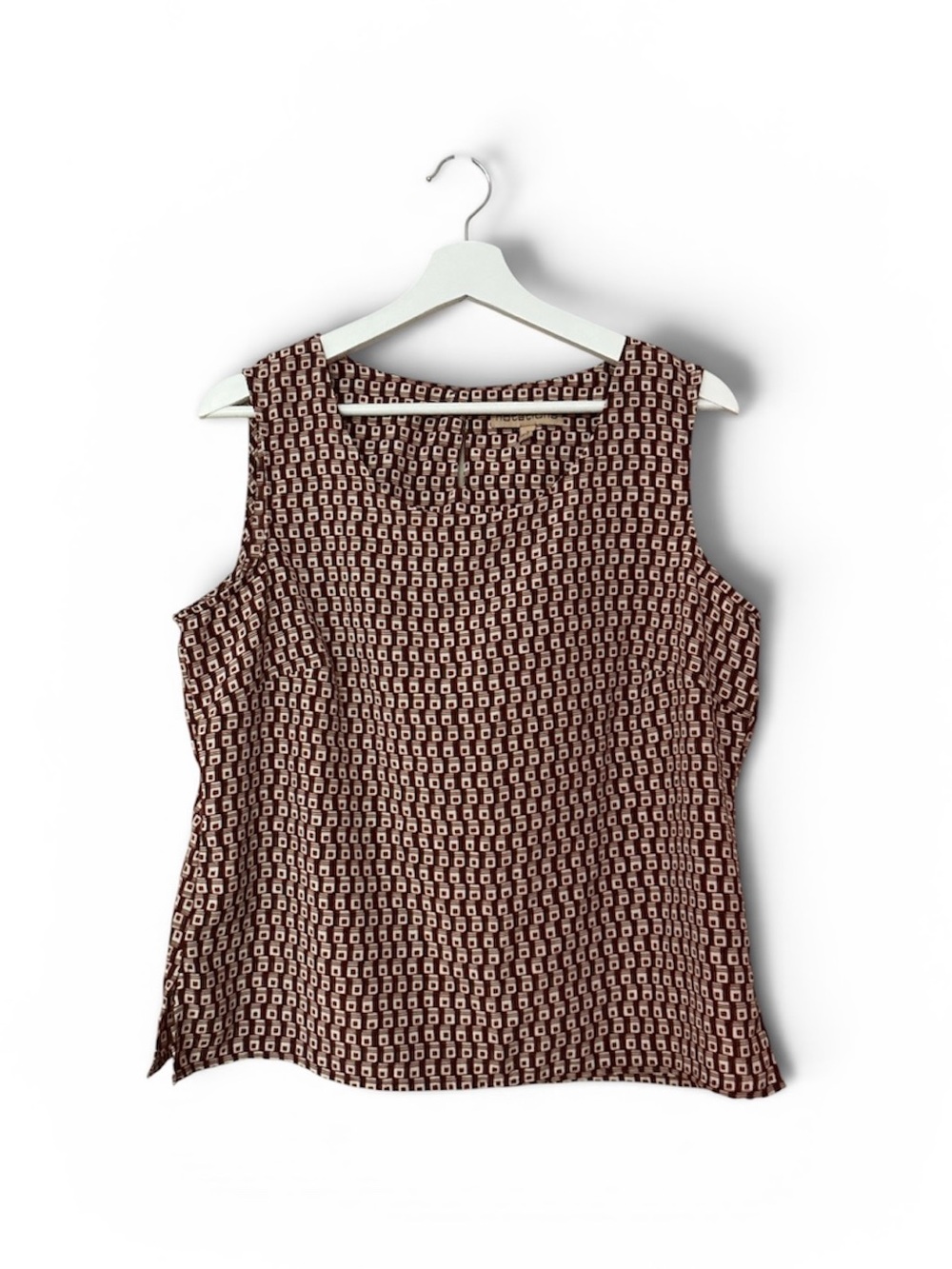 NWOT - Notations Brown and Cream Geometric Sleeveless Tank Blouse